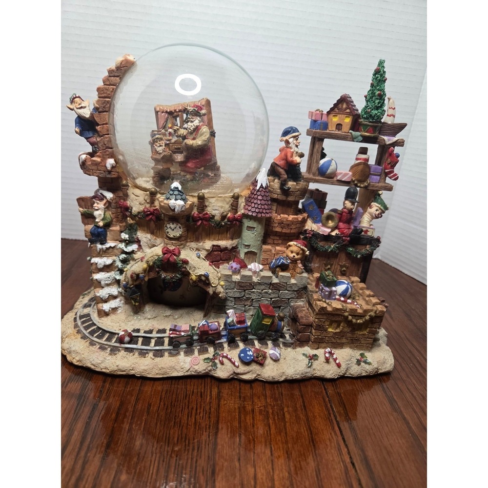 Christmas Snow Globe Santa Workshop Castle Moving Train Elves Decor Large 11in